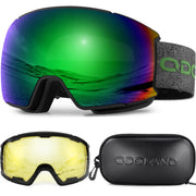 Odoland front view of goggles showing full spherical lens and strap, clear visibility benefit