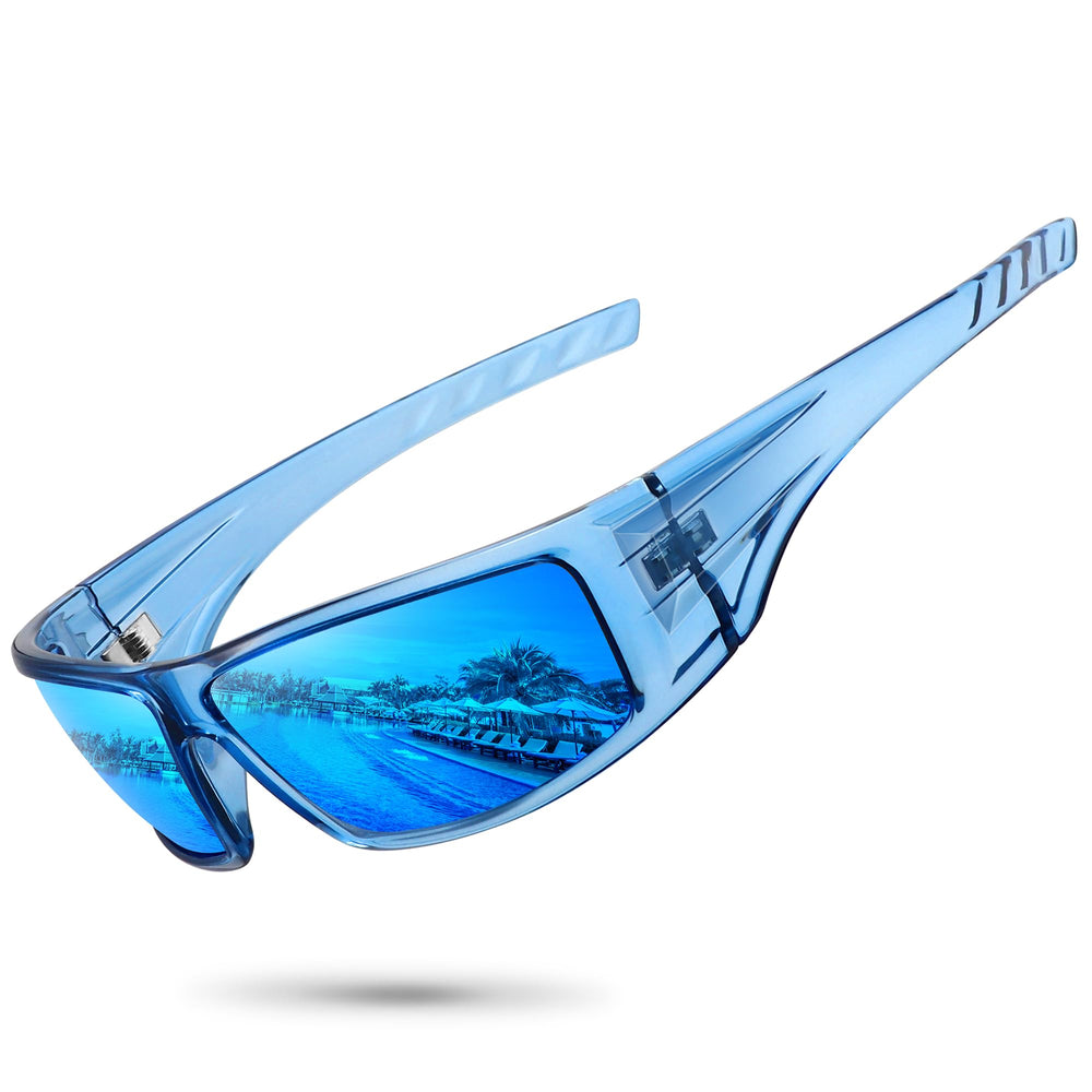 Ofwin front view of polarized sports sunglasses showing sleek wrap design and coverage