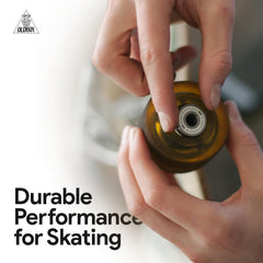 Oldboy bearings installed on a skateboard wheel demonstrating improved speed and smoothness
