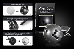 OlibaDu template in use marking a golf ball, enabling quick consistent reference dots