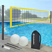 Olybeaka front view of complete pool volleyball set showing compact storage benefit