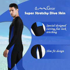 OMGear front zipper detail on dive skin for easy on and off convenience