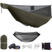 onewind hammock front view showing setup and clear insect protection