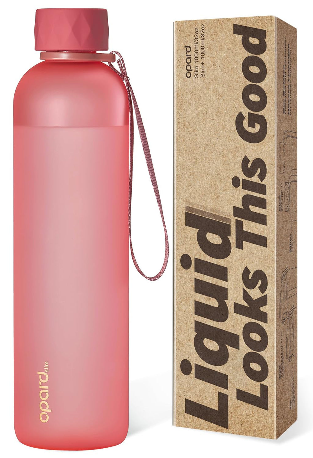 Opard front view showing slim 32oz bottle and flamingo pink finish for stylish hydration