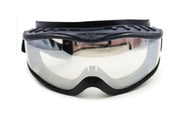 Optional life front view of black frame goggles showing clear lens and protective seal