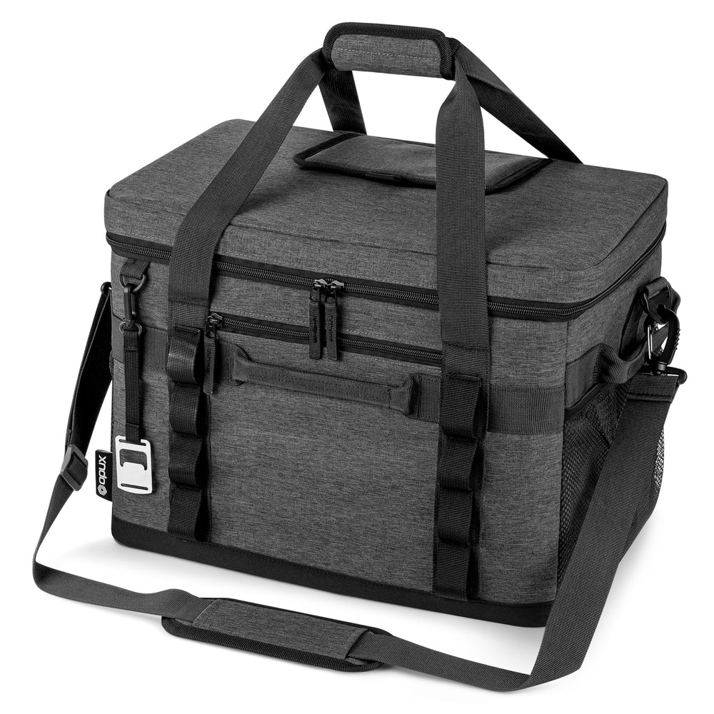 opux front view gray cooler bag showing sturdy construction and capacity