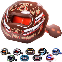 Oral Mart Charging Boar front view showing lip guard and bold graphics for visual appeal