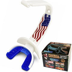 Oral Mart front view of USA flag mouthguard showing bold dual-color and instant-fit benefit
