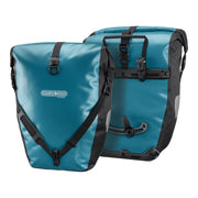 Ortlieb front view showing petrol and black finish and secure design