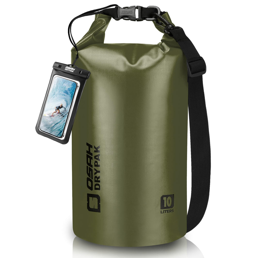 OSAH DRYPAK front view showing roll-top closure and straps, durable protection