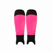 Osaka shin guards front view showing protection and bold pink color, enhancing on-field visibility