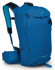 Osprey Kamber pack front view showing alpine blue carry and balanced storage