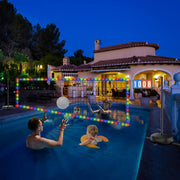 Oswerpon front view of full pool volleyball net setup showing play-ready court and stability