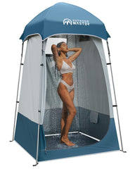 OutdoorMaster front view of shower tent showing privacy and quick setup benefit