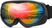 OutdoorMaster front view of kids ski goggles showing colorful frame and secure strap benefit
