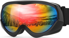 OutdoorMaster front view of kids ski goggles showing colorful frame and secure strap benefit