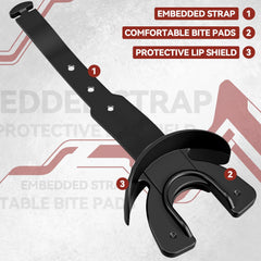 Outus mouth guard beside ruler to show 1.7 x 2.4 x 8 inches scale and sizing