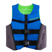 Owntop front view of blue swim vest showing secure fit and visibility