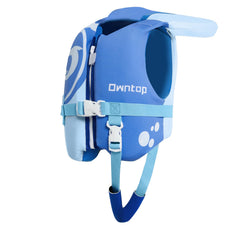 Owntop front view of swim vest showing bright color and secure fit benefit