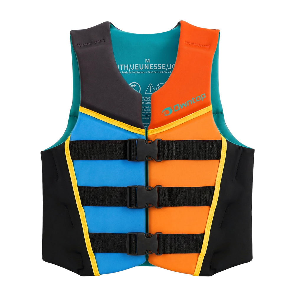 Owntop front view swim vest showing fit and bright color for better visibility
