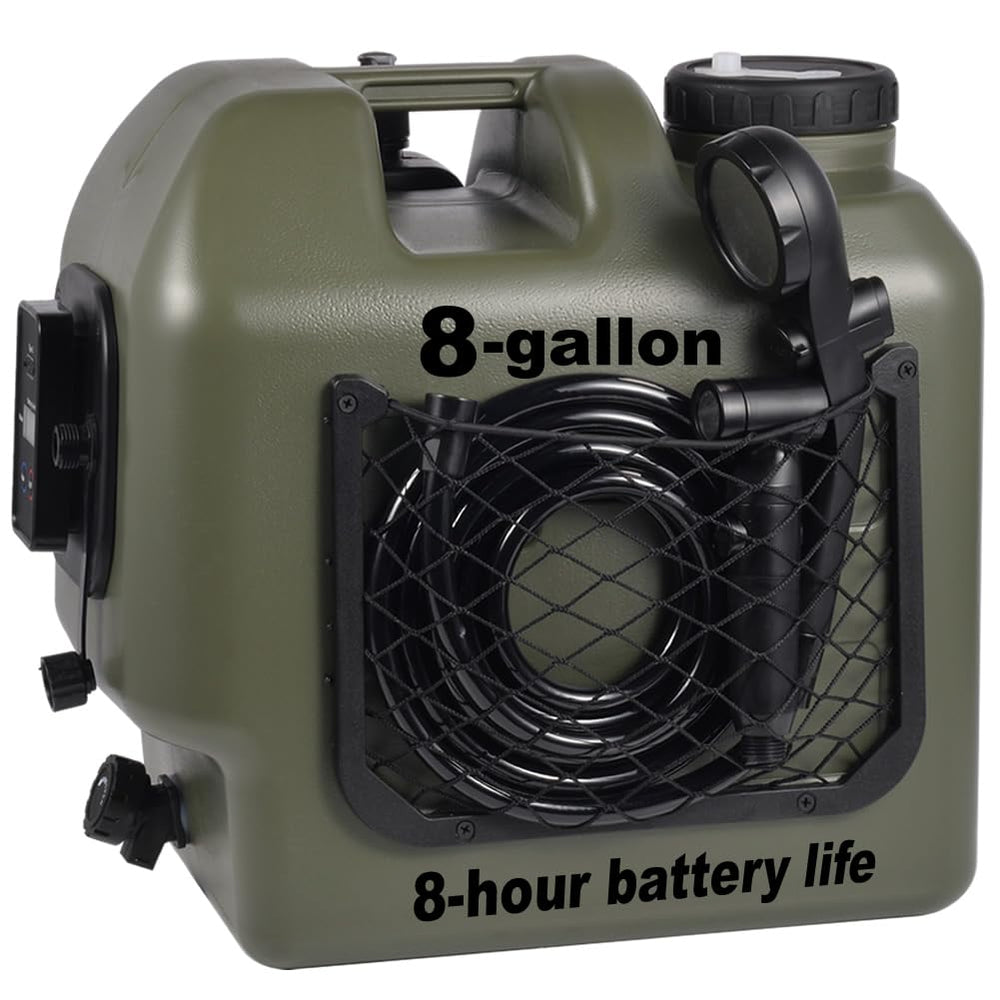 OYOOQO front view of portable shower showing compact design and easy grab handle benefit