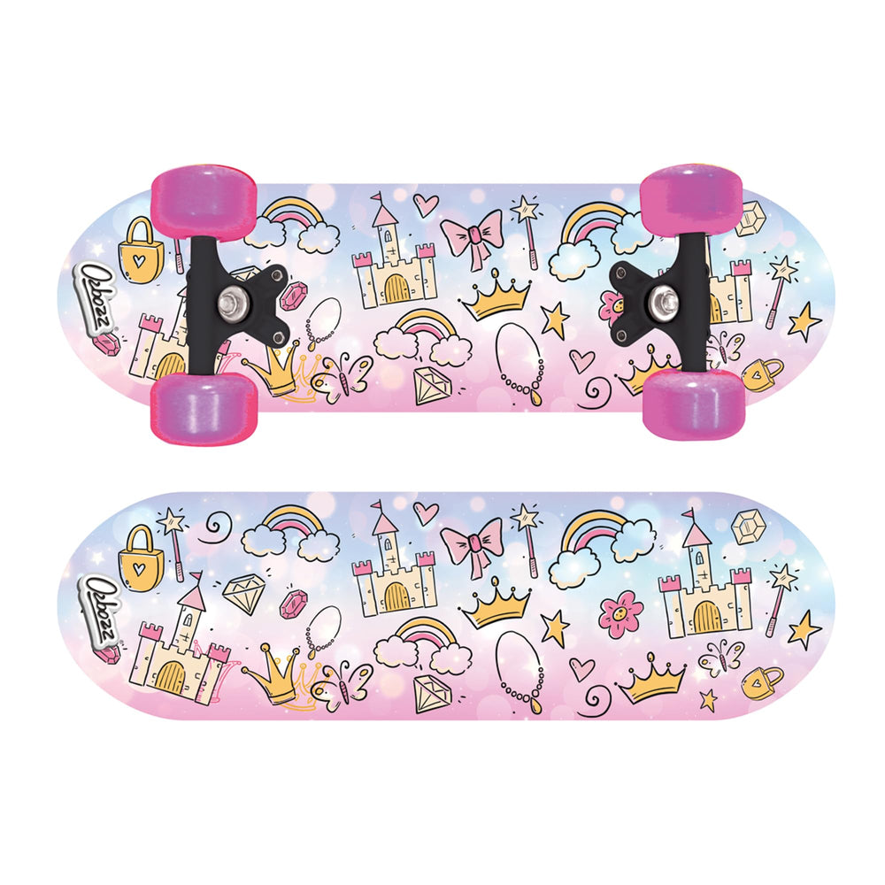 Ozbozz princess skateboard front view showing deck design and secure grip