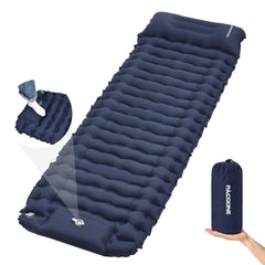 PACOONE front view filled mat in navy showing full sleeping surface and comfort
