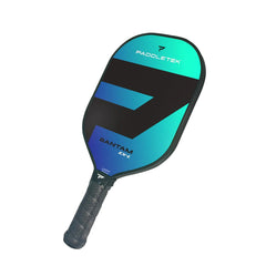 Paddletek Bantam EX-L front view showing blue face and consistent hit area for control