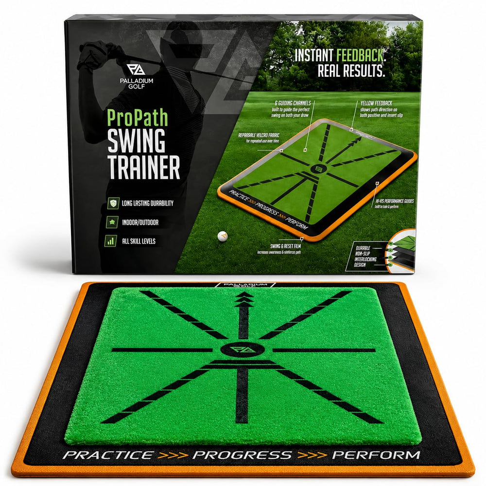 Palladium Golf front view of the hitting mat showing compact design and feedback