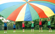 Palos Sports front view of full 20' multi-color parachute for group play