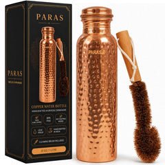 PARAS front view of copper bottle showing hammered finish and full-size capacity