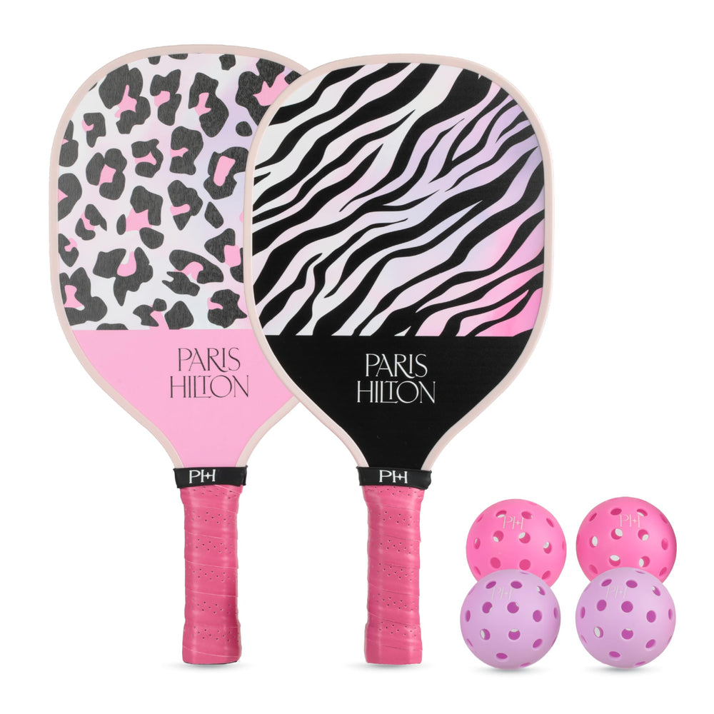 Paris Hilton front view of paddles and bag showing stylish design and portability