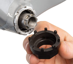 Park Tool BBT-18 mounted on bottom bracket cup during removal for controlled torque