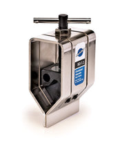 Park Tool oversized saw guide front view showing clamp and dual blade slots for accurate cuts