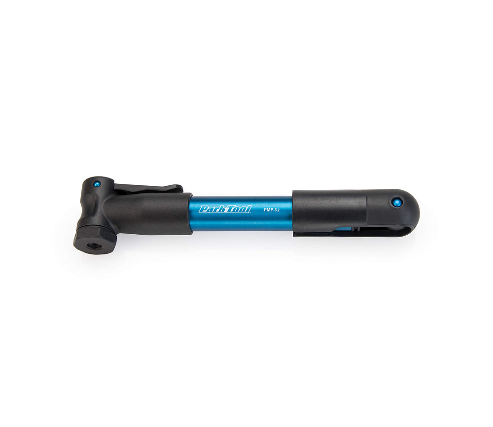 Park Tool PMP-3.2B front view showing compact blue body and mount, convenient carry