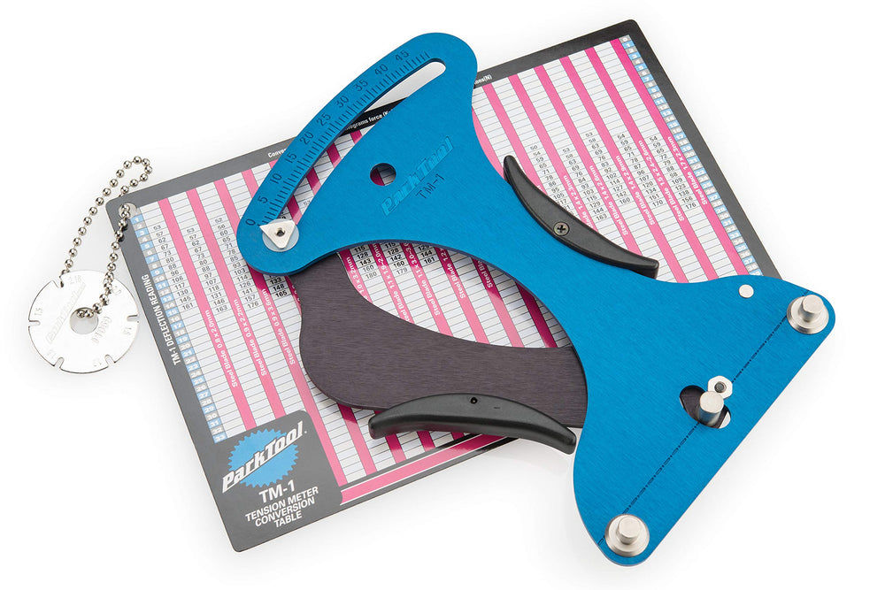 Park Tool TM-1 front view showing gauge and frame, accurate tension readings