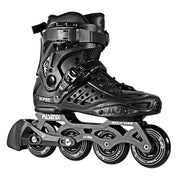 PASENDI front view black skates showing secure buckles and sleek silhouette for safe rides