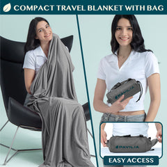 PAVILIA gray blanket unfolded showing full 65 by 40 inch coverage