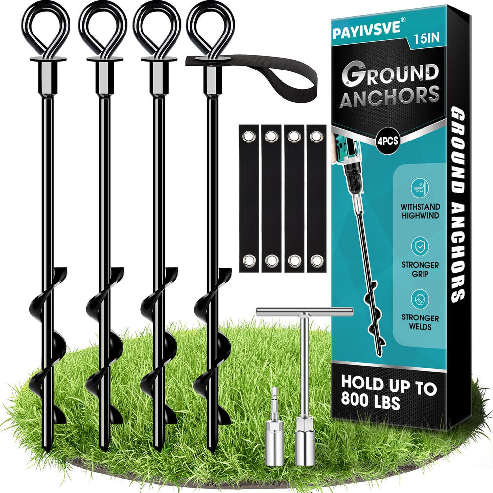 Payivsve front view of four black screw-in anchors showing kit contents and benefit securing gear