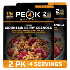 Peak Refuel front packaging showing two pouches and travel-friendly benefits