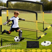 PeakPursuit front view of both pop-up goals showing quick deployment and play readiness