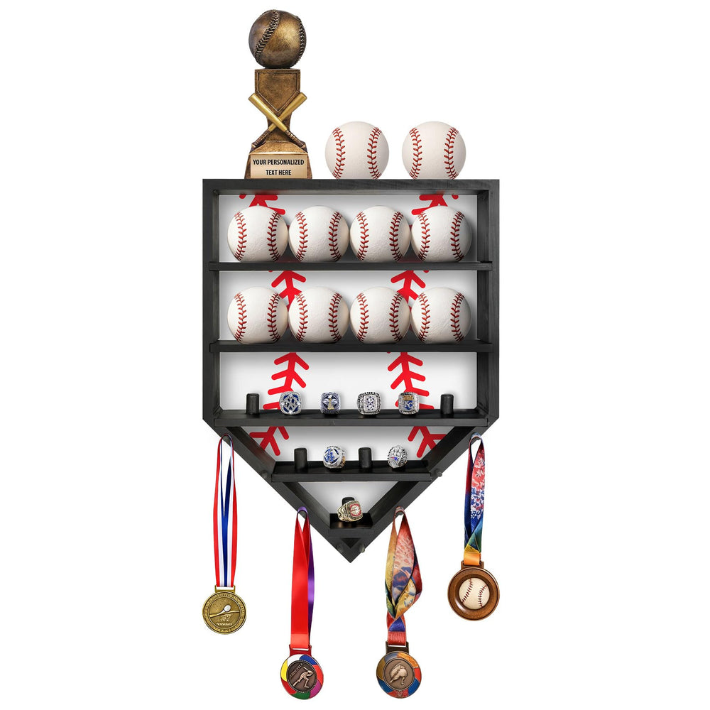 peccera front view of baseball display case showing organized memorabilia and clean look