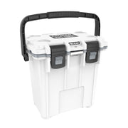 Pelican cooler front view showing sturdy shell and color for rugged reliability