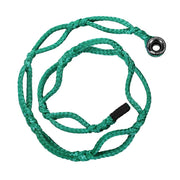 Pelican Rope front view of 3/4" sling showing aluminum ring and green polyester, durable anchoring benefit