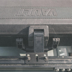 Pelican mount installed on vehicle roof rack carrying a Vault case for space-saving benefit