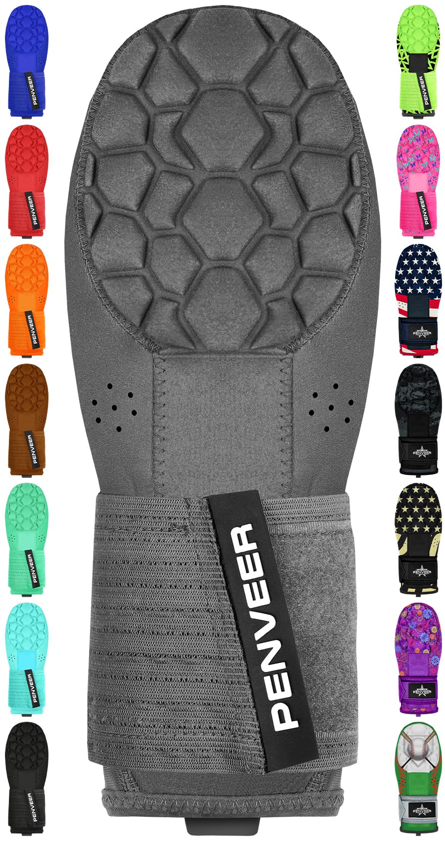 Penveer front view grey sliding mitt showing protective profile and comfort