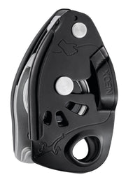 Petzl NEOX front view showing compact shape and rope path, for efficient belaying