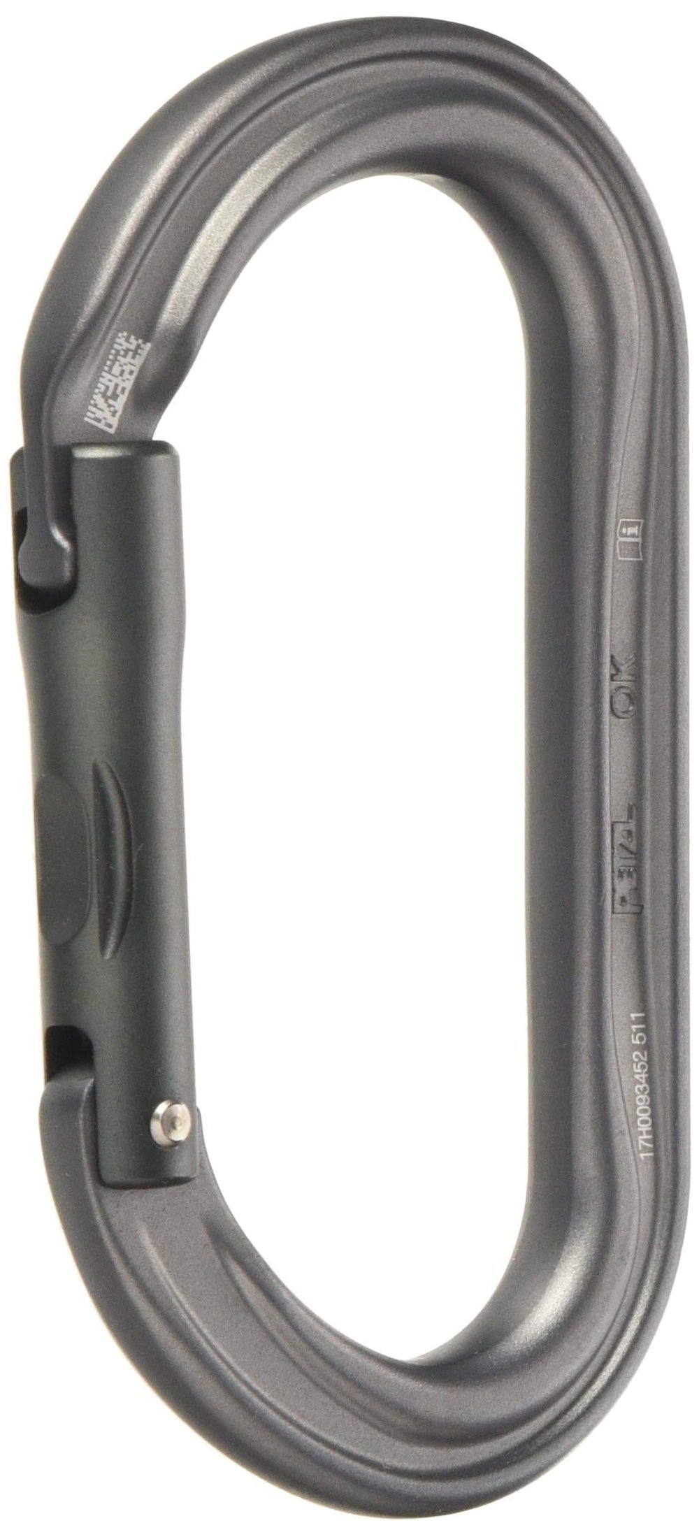 Petzl OK oval carabiner front view showing keylock gate and centered gear positioning