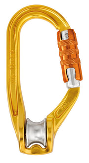 PETZL ROLLCLIP A front view showing combined pulley and Triact-Lock carabiner for secure anchoring
