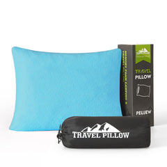 PEUJEW front view sky blue pillow showing compact shape and color benefit